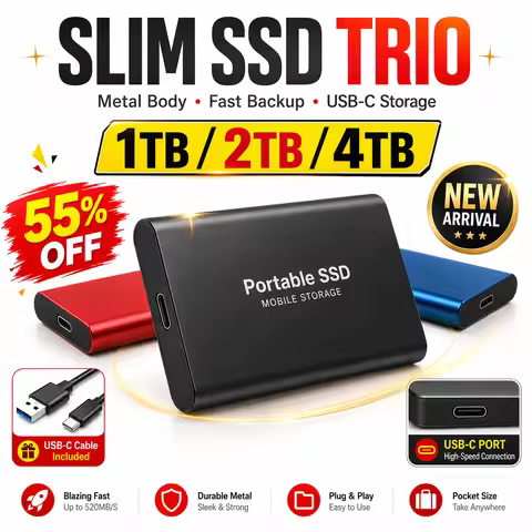 4TB External SSD Portable Storage Hard Drive USB 3.0 Type-C Hard Disk for Laptop Mac Game Files Medi