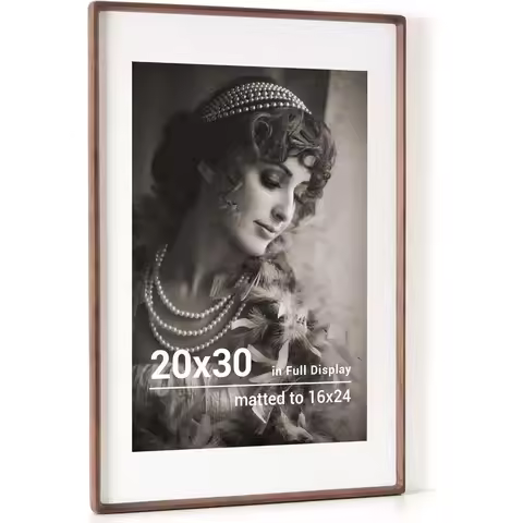 20x30 Poster Frame, Walnut Wood Picture Frame with HD Tempered Glass, Handcrafted Frame Matted To 16