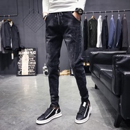 Mid-Waist Jeans Men Style Retro Personality Cool Versatile Stretch Slim Fit Cuffed Jeans