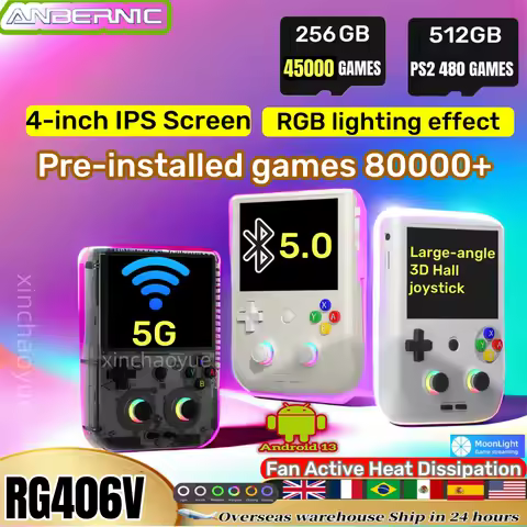 ANBERNIC RG 406V Handheld Game Console 4"IPS Multi-touch Screen Android13 Retro Video Games 512G Gam