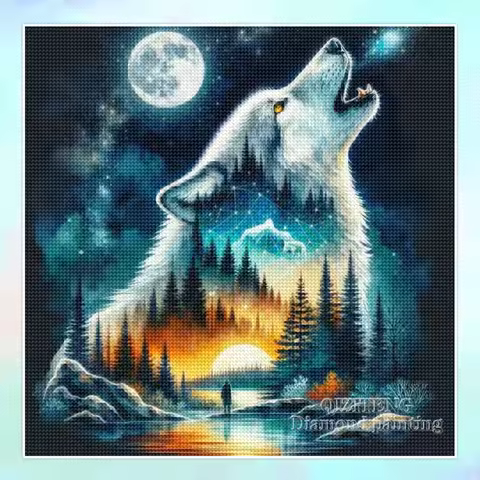 Full Square/Round 5D Diy Diamond Painting Animal Embroidery Picture Rhinestones Mountain Wolf Landsc