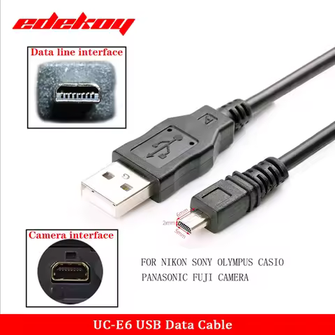UC-E6 Digital Camera USB Data Cable Mini 8 Pin for Nikon CoolPix Fuji Panasonic Olympus Sony Camera 