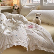 French Butterfly Double Layer Yarn TC1600 Bedsheet Set Lace Lace Quilt Cover Bedsheet Pillow Cover S