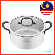 SALE iGOZO 24CM ELITE 304 STAINLESS STEEL CASSEROLE + GLASS LID COOKWARE KITCHENWARE PERIUK PENUTUP - Local Ready Stocks
