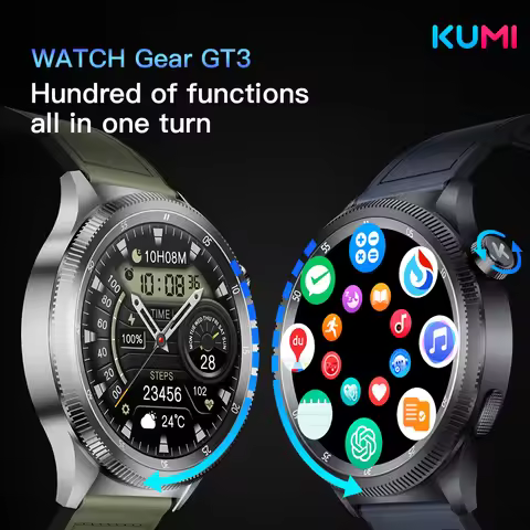 KUMI WATCH Gear GT3 Smartwatch with ChatGPT AI Voice Assistant, 1.43" AMOLED Display Rotating Crown 