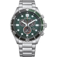 (AUTHORIZED SELLER) Citizen Eco-Drive Chronograph Green Dial Silver Stainless Steel Strap Men Watch 