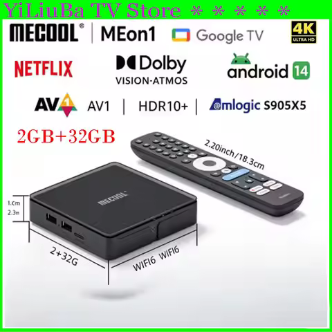 【Genuine】Newest MECOOL MEon1 Android14 TV Box 32GB Netflix Certified Google TV 1000M WiFi6 Dolby Vis
