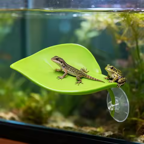 Frog Habitat Leaf Suction Cup Tank Terrarium Realistic Leaf Reptile Basking Area Resting Terrace for