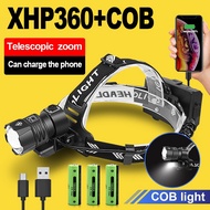 LED Headlamp Rechargeable Head Light XHP70 Süper Parlak Torchlight Head Flashlight Su geçirmez Flash
