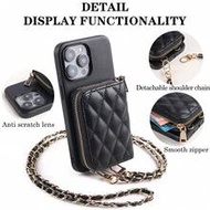 1pc Minimalist Black Quilted Crossbody Card Holder Wallet Phone Case Compatible With Apple 17 16 16e