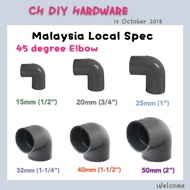 PVC ELBOW 90 DEGREE MALAYSIA SPEC, SIZE 15MM (1/2 ), 20MM (3/4 ), 25MM (1 ), 32MM (1-1/4 ), 40MM (1-