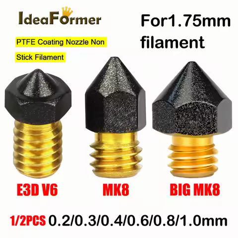1/2pc 3D Printer V6/MK M6 Threaded Brass PTFE Nozzle 0.2/0.3/0.4/0.5/0.6/0.8/1.0mm for 1.75mm Filame
