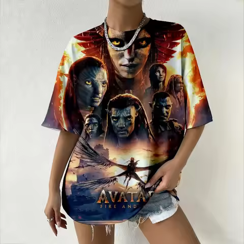 Disney Brand Women's Y2K Oversized T-Shirt Summer Avatar Fire and Air Printed Fashion Streetwear Cas