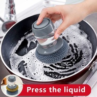 ♫ Cleaning Brush Dish Washing Scrubber Soap Dispenser Automatic Liquid Adding Push-type Brush Kitchen Detergent Tools