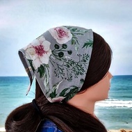 Floral bandana with ties 1 pc, Beach triangle headscarf, gardening hair kerchief