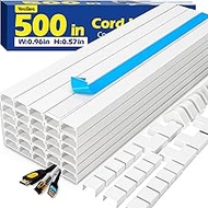 500in Cord Hider Kit, Cord Covers for Wires on Wall, Paintable Cable Raceway, Cord Hider for Wall Mo