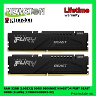 RAM (หน่วยความจำ) 32GB (16GBx2) DDR5 5600MHz KINGSTON FURY BEAST DDR5 (BLACK) (KF556C40BBK2-32)