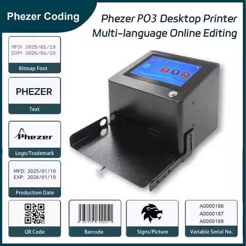 For HP Phezer PO3 Desktop Inkjet Printer 2025 new 12.7mm/25.4mm QR Bar Batch Code Date Number Logo E
