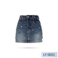 Niyom jeans รุ่น LY-SK01 กระโปรงยีนส์สั้น  สียีนส์ แต่งเพชร มีซัปใน