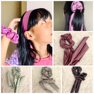 Korean Satin Ribbon Scrunchie Bow Scrunchie Hairband Ribbon Scrunchies Satin Hijab Ponytail