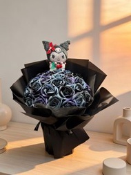 現貨 ‼️‼️33朵番梘玫瑰花+ Kuromi +袋 +LED燈 畢業花束 情人節禮物 告白 花束 番梘花 520花束 滿天星 勿忘我 母親節花束 母親節禮物 情人節禮物 520花束 告白 賞月 聖誕