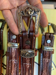 เข็มขัดหนังดุนลายคาวบอย2ชั้นเกรดเอขนาดสายกว้าง34มมหัว1นิ้วเกรดเอGuns-n-roses