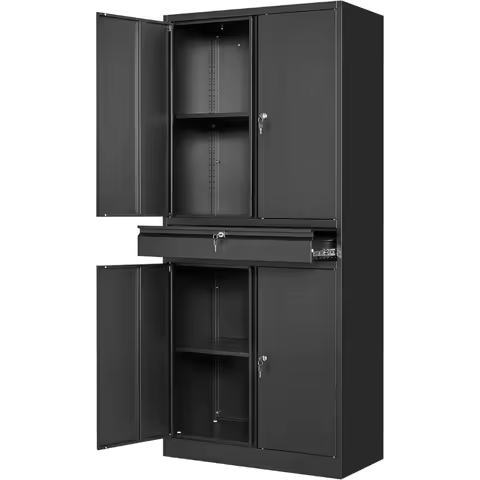 Metal Garage Storage Cabinet with Locking Doors and Adjustable Shelves, 71" Tool Storage Cabinet wit