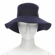 new MAISON MICHEL navy blue black grosgrain M logo detail fedora hat S 56cm