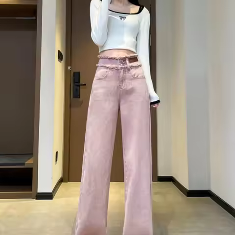 Straight Leg Denim Pants for Women Loosefit Woman Jeans Gyaru Medium Wash Vibrant Cool Original on S