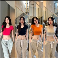 Navy Blue Collar T-Shirt Short Sleeves Fitted Size Crop Top Y99