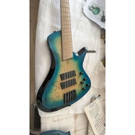 Fanned Fret 5 String Electric Bass Guitar Blue Burl Burst,Poplar Burl Top Professional Bass