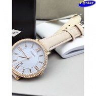 Fossil Watch Pink Genuine Leather Strap Rose Gold Light Luxury Simple Casual Quartz Watch Waterproof Calendar Women's Watch ES3988