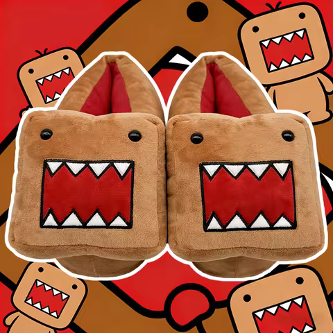 YanQing Domo-kun Plush Slippers Cute Cartoon Warm Soft Shoes Women Men Stuffed Shoes Indoor House Pl