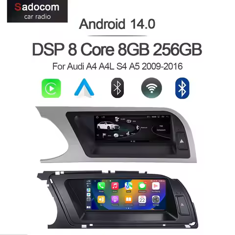 CarPlay Android 14 System Car Screen Multimedia Player For Audi A4 A4L S4 A5 2009-2016 GPS Navigatio