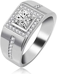 Men's Square Wedding Band Cubic Zirconia Comfort Fit Gold/Platinum/Rose Gold Plated Engagement Ring 