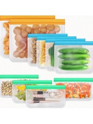 可重複使用的PEVA食品儲存袋，不含BPA，防漏可重複使用的拉鍊密封鮮袋-3種尺寸平封口袋食品儲存組織冰箱儲存袋10包，用於儲存水果、蔬菜、肉類、牛奶、零食和三明治