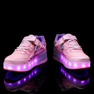 Rechargeable LED shoes double-wheeled Heelys shoes kids size 28-40 luminous roller skates girls snea