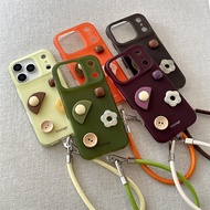 Cute 3D button Flower Candy Color Phone Case with wristband for iPhone 16 15 14 13 17 Pro Max 16 Pro