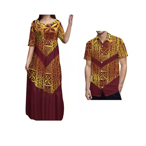 Women O-Neck Tiered Dress Custom Made Pacific Island Art Anti-Static Big People 8XL Dresses Polynesi
