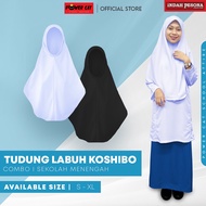 Power Cat Koshibo 2 Layer School Uniform Tudung - White & Black - Size S-XL