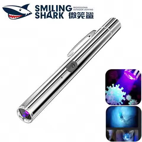 SMILING SHARK UV Light Purple Light Flashlight USB Rechargeable Waterproof Authentication Fluorescen