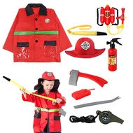 キ Kids Firefighter Costume Toddler Fireman Dress Up Halloween Cosplay Career Suit With Hose An
