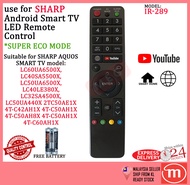 SHARP AQUOS SMART TV ANDROID TV REMOTE CONTROL REPLACEMENT with YOUTUBE SUPER ECO MODE & BROWSER IR-
