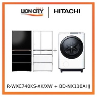 Hitachi R-WXC740KS-XK/XW 572L Smart Multi-door Fridge+Hitachi BD-NX110AHJ 11/7kg Washer Dryer