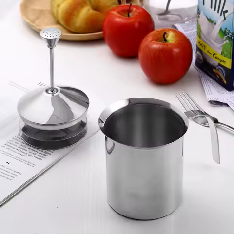 304 Stainless Steel Manual Milk Frother Double Layer Filter Perfect for Cappuccino Latte Coffee Kitc