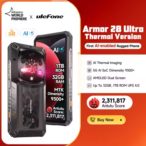 Ulefone AI Armor 28 Ultra 5G Thermal Imaging Rugged Phone MTK Dimensity 9300+ AMOLED Android Smartph