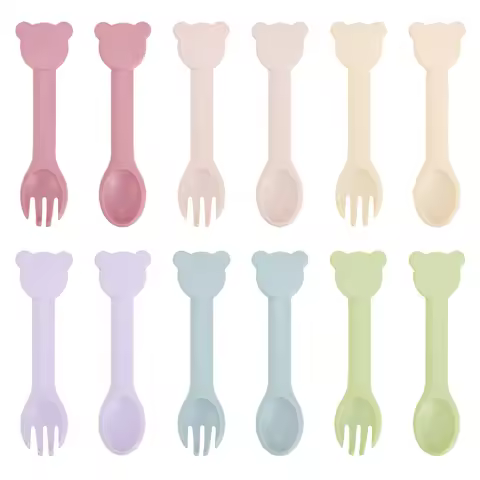 2PCS Baby Feeding Spoon Set BPA Free Silicone Soft Toddler Weaning Spork Newborn Infant Self Feeding
