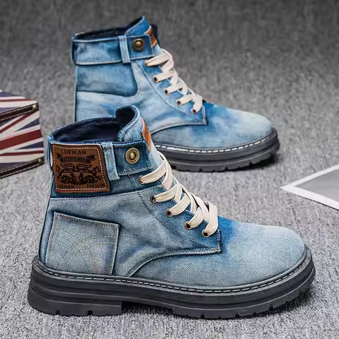 Desert West Denim Men's Boots Fashion Retro Comfortbale Canvas Work Boots Wear-resistant Platform An