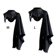Yy Medieval Black Cloak Single Shoulder Retro Cape Gothic Punk Lace Up Costume Crusader Gear For Ad