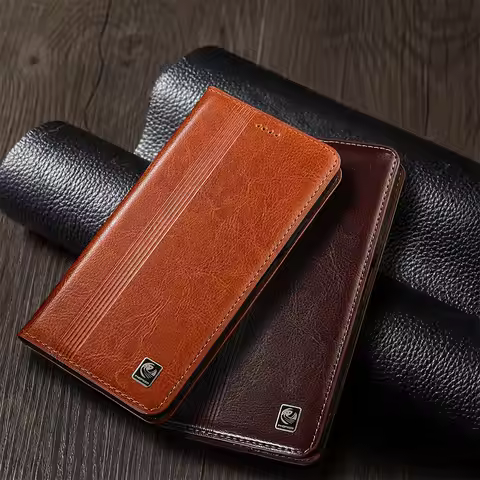Vertical Line Genuine Leather Flip Case For Asus Zenfone 5 5Z 6 7 8 9 10 11 12 ZS620KL ZE620KL ZS630